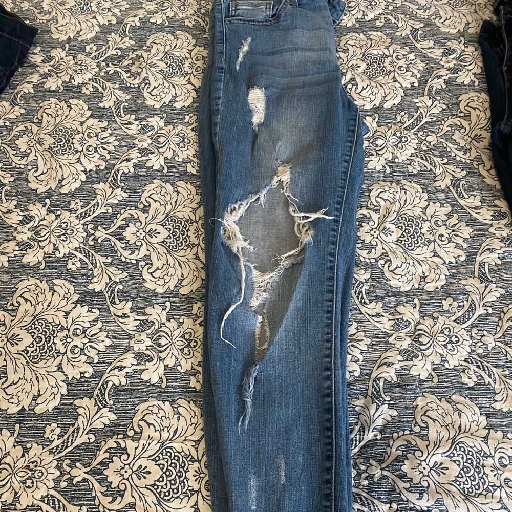 Super distressed/ripped skinny stretch jeans.